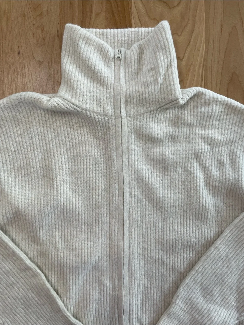 Uniqlo Women's Large Cream Souffle Yarn Full Zip Cardigan Sweater